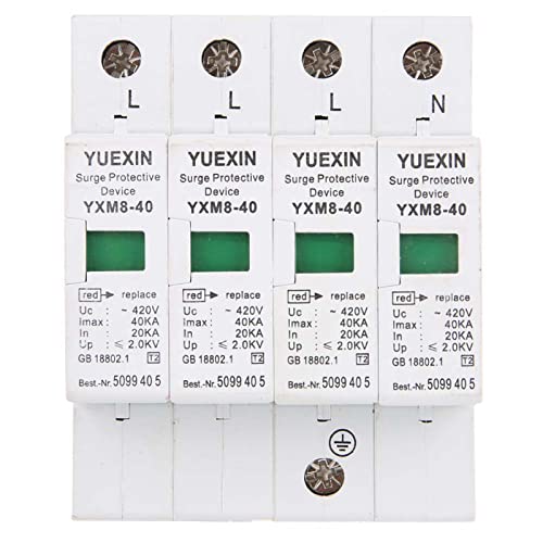 VIFERR Dispositivo de protección contra sobretensiones 4P 40KA, 4P 40KA AC 420V Protector contra sobretensiones para el hogar Desviador de protección contra sobretensiones pararrayos de bajo Voltaje Cover