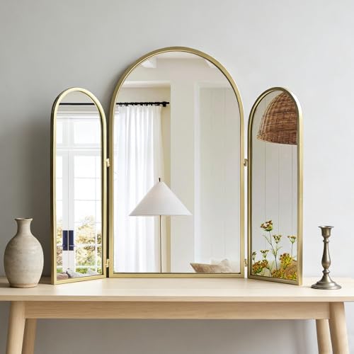 BAODANFU Gold Trifold Vanity Mirror, 3 Way Mirror for Makeup Room, Dressing Room, Bedroom, Bathroom