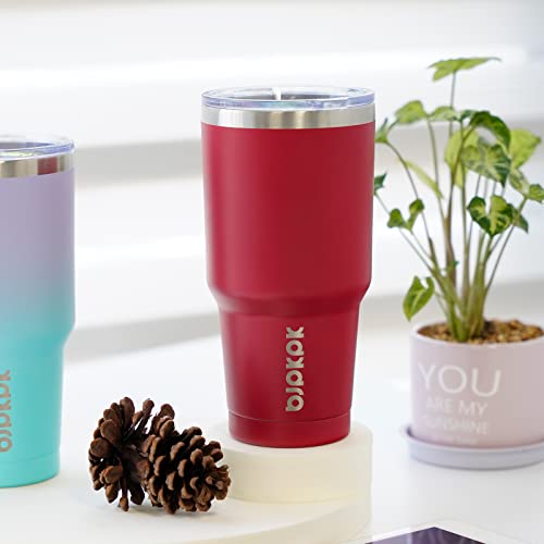 Image of BJPKPK 30 oz Tumbler with Lid and Straw, Insulated Stainless Steel Cup | Double Wall Vacuum, BPA Free, Leak Proof, Keeps Hot /Cold, Travel & Beach Ready, Car Holder Fit, Red