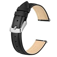 BISONSTRAP Elegante Leder Uhrenarmband, Schnellverschluss, Uhrenarmbänder für Damen und Herren, Kompatibel mit Uhrenanstößen von 17mm, Schwarz (Silberne Schnalle)