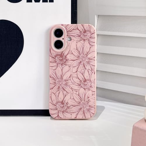 NITITOP Compatible with iPhone 16 Plus Case Silicone Cute Flower Floral Sunflowers Pattern for Women Girl Trendy Slim Fit TPU Silicone Shockproof Full Camera Protection Cover - Pink by NITITOP - Image 2