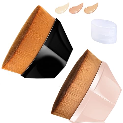 ieron 2 Pieces Foundation Brush for Liquid Makeup Petal Traceless Makeup Brush Portable Foundation Makeup Brush Beauty Tool (Pink,Black)