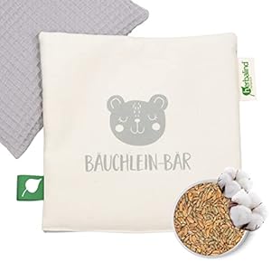 HERBALIND Duftendes Bio Wärmekissen für Baby & Kinder - Bäuchlein Bär - Körnerkissen Kräuterkissen mit Kräutermischung, 100% Baumwolle, 19x19 cm als Geschenke Geburt