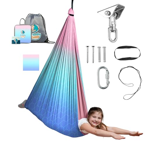 Image of Indoor Sensory Swing for Kids or Outdoor - Holds 300lbs, Double-Layer, & 360 Swivel, Calming Compression Therapy Swing Hammock for Kids & Adults with All Hardware - Sensory-Motor Toys & Gifts