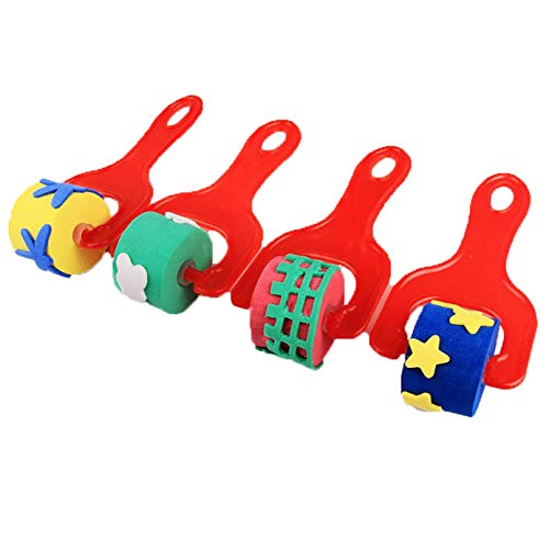4 Piece Children's Rubber Stamp Roller Kids Paint Brush Set - Kids Paint