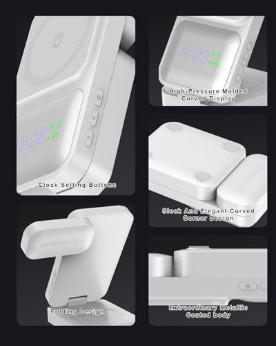 Image of Karwan Wireless Charger 4in1 22w Magnetic Mag-Safe with Clock for i-Phone 16 /16 Plus /16 Pro /16 Pro Max,iPhone 15 /15 Plus /15 Pro /15 Pro Max,iPhone 14 /13 /12,Samsung 21 /22 /23 /24 /25,iwatch-White