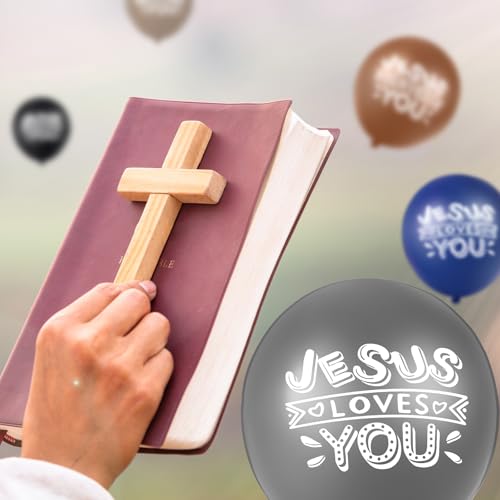 Image of Gejoy 60 Pcs Jesus Loves You Balloon 12 Inch Latex Christian Religious Jesus Balloon Party Decor for He Is Risen Party Decor Favor Cross Church Event Birthday Sunday Supplies(Neutral Colors)