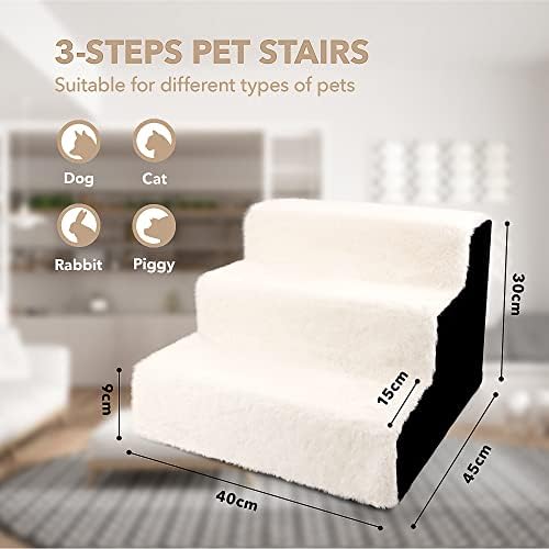 pet prime Dog Steps with Washable & Zippered Cover Removable, Dog Steps for Bed with High-Density Foam, Dog Steps for Sofa with Luxurious Faux Fur Pet Bed Ladder for Dogs Cats