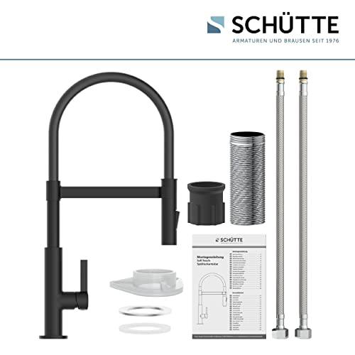 SCHÜTTE 79147 MIAMI Küchenarmatur 360° mit Soft Touch Schlauch, Einhebelmischer mit ausziehbarer, magnetischer Geschirrbrause, Mischbatterie für die Spüle, Wasserhahn Küche Schwarz Matt