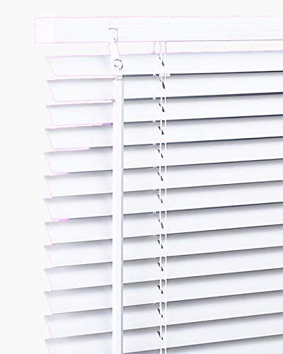 PVC & Wood Wooden Grain Effect Window Venetian Blind Blinds Easy Fit Privacy Curtains Trimmable Fittings Windows Treatment Shutters Twist Open Close (White-PVC, 165 x 150 cm)