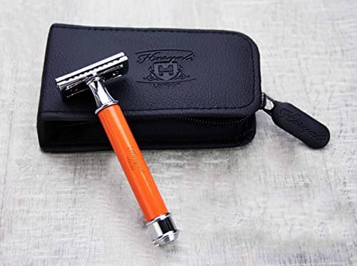 De Safety Razor In Orange Handle Perfect For Deep Clean Shave.