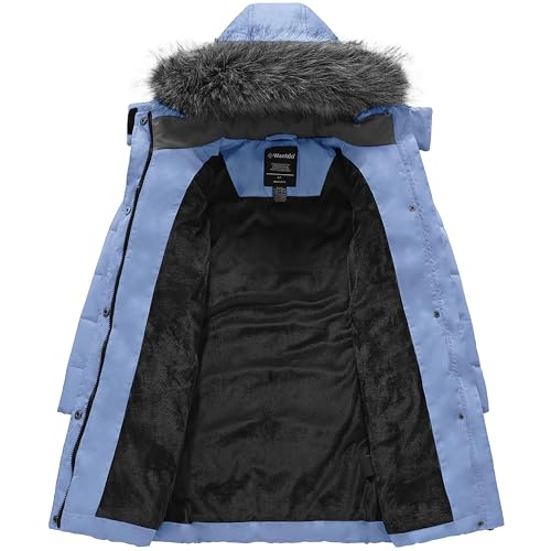 Image of wantdo Girls Winter Coats Long Puffer Jackets Fleece Lined Removable Hood