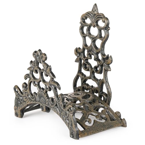 Sungmor Heavy Duty Cast Iron Garden Hose Holder - Wall Mounted Water Hose Hanger - Antique Emblem Decorative Hose Reel - Water Hose Rack Butler Storage - Two Installation Methods Wall Decor Holder