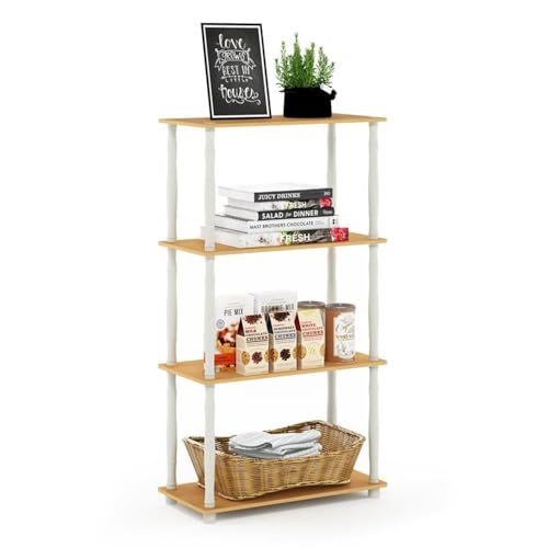 Image of Furinno Turn-N-Tube 4-Tier Multipurpose Shelf Display Rack, Classic Tubes, Beech /White