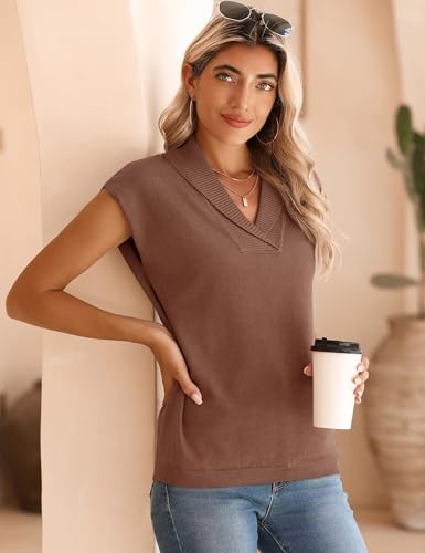 Ivicoer Sweater Vest Women V-Neck Knitted Pullover Short Cap Sleeve Collared Tops Dressy Casual 2025 Summer Fashion Trendy4