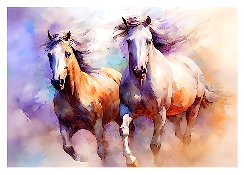 WallArena - Papier peint photo non tissé - Motif chevaux - 254 x 184 cm - Papier peint photo - Pour salon et chambre à coucher - Effet 3D - Avec colle - Abstraction