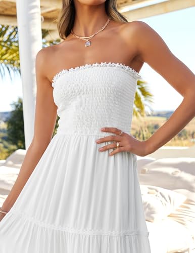 ZESICA Women's 2025 Summer Bohemian Strapless Off Shoulder Lace Trim Backless Flowy A Line Beach Long Maxi Dress4