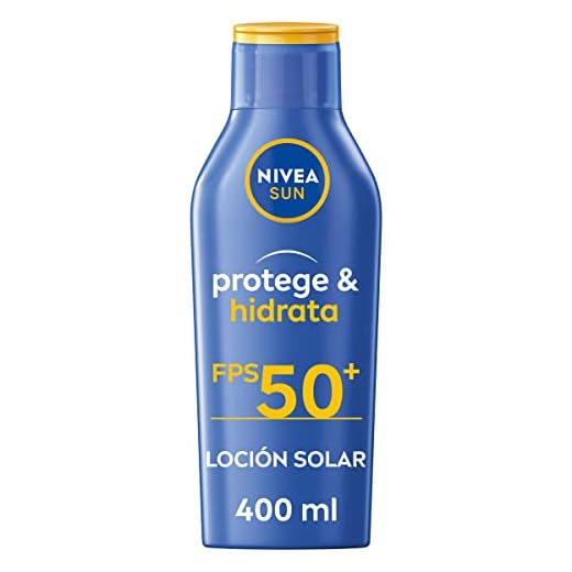 Nivea Sun Protege & Hidrata Leche Solar FP50+ (1 x 400 ml), protector solar hidratante y resistente al agua con protección UVA/UVB, protección solar muy alta