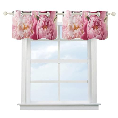 QMNLKH Cenefa de cortinas de cocina, cenefas de aislamiento térmico, protección solar, flores de peonía, cenefa estampada para granja, baño, sala de estar