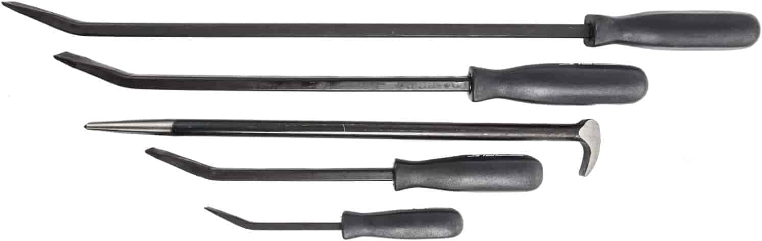 JEGS 5-Piece Pry Bar Set | Includes (1) 24" Flat-Tip Tapered Bar, (1) 18" Flat-Tip Tapered Bar, (1) 12" Flat-Tip Tapered Bar, (1) 8" Flat-Tip Tapered Bar, & (1) 16" Roll-Type Bar