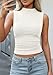 PRETTYGARDEN Sleeveless Tops for Women Ribbed Mock Neck Tank Top Slim Fitted Ruched Basic Layering Shirts 2026 Summer Clothes (White,Small)