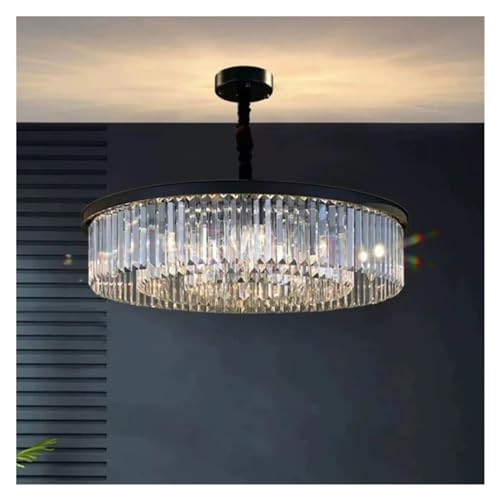 Lustre E14 LED cristal K9 luxe à pampilles suspendues et structure métal noir