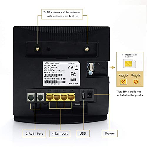 Yeacomm 4G Lte Cpe Router With Sim Card Slot, 4G Wi-Fi Router With 2 Rj11 And 4 Rj45 Ports, Unlocked 3G 4G Wireless Router For Home/Office, Support Voice Calling, T-Mobile Only,Not For At&T #TOP2