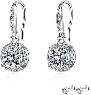 Silver Dangle Drop Earrings for Women, 925 Sterling Earrings with Cubic Zirconia, Sparkly Earrings for Women Dangly, Hypoallergenic Earrings Jewellery Gifts, With Silver Stud Earrings