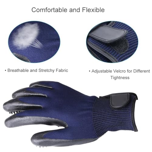 Handschuh Enthaarungshandschuhe für Hunde Katzen, Haustierpflege Fellwechselpflege Putzhandschuhe Pet Bürste Grooming Gloves Pet Massagege, EIN Paar, Blau