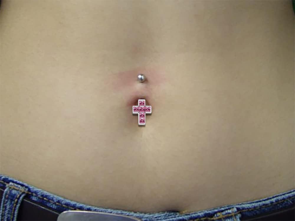 Fancy Square Gems Cross Design 925 Sterling Silver with Stainless Steel Belly Ring - Belly Button jewelry - Navel jewelry