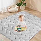 Baby Play Mat 50×50, Muslin Kids Play Mat Fits for Dripex & Suposeu Playpen, One-piece Crawling Mat for Baby & Toddler to Play on Floor, Non Slip, Gray