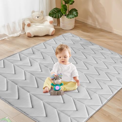 Image of Baby Play Mat 50×50, Muslin Kids Play Mat Fits for Dripex & Suposeu Playpen, One-piece Crawling Mat for Baby & Toddler to Play on Floor, Non Slip, Gray