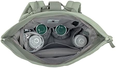 LÄSSIG Plecak do przewijania Torba do przewijania z przewijakiem, mocowanie do wózka dziecięcego, uchwyt na butelkę Zrównoważony produkt/Rolltop Up Backpack zielony srebrny