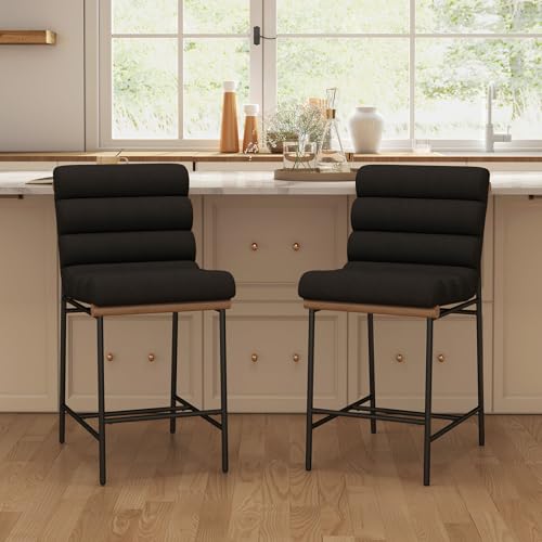 QUINJAY Modern Black Linen Counter Stools Set of 2, 25