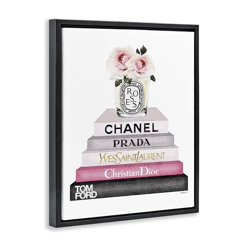 Image of Book Stack Fashion Candle Rose, 16 x 20 Inch Canvas in Floater Frame | Stupell Industries . By Amanda Greenwood . Ready to hang once unboxed . Giftable accent for any room . Made in USA