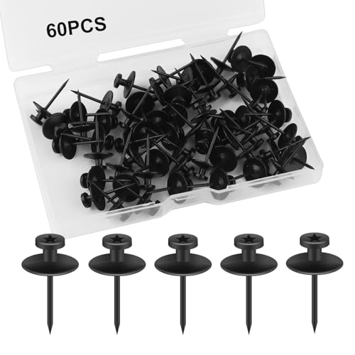 Image of 60Pcs Double Headed Picture Hanging Nails,Thumb Tacks for Wall,Small Head Hanging Nails Push Pins, for Drywall Cork Board Home Office Photo Decorations(Black)