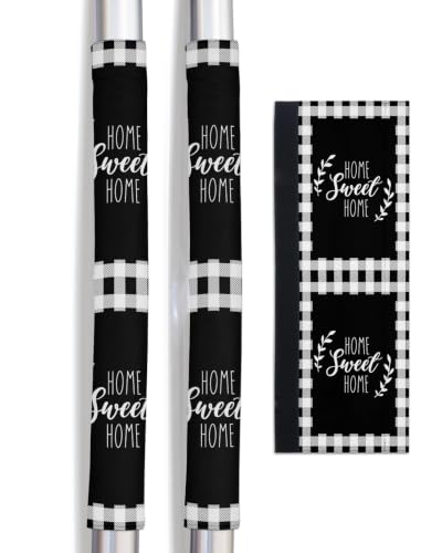 Home Sweet Buffalo Plaid Refrigerator Door Handle Covers Set of 2 for Dishwasher Microwave Oven Fridge Stove Appliance Door Handles, Farmhouse Black White Checker Kitchen Bathroom Decor Accessories