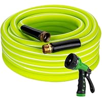 100ft x 5/8'' Kink-Free Flexible Hybrid Rubber Garden Hose w/ 7-Function Nozzle