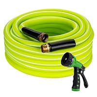 DAVCO Garden Hose 100FT x 5/8" ID with 7 Function Nozzle - Flexible Hybrid Rubber, Kink-Free & Burst Resistant, Drinking Water Safe with 3/4" GHT Solid Brass Fittings for Gardening, Car Wash and RV
