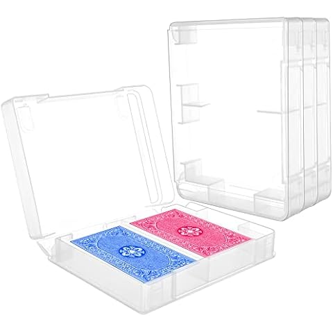 Xgood 4 PCS Plastic Playing Cards Boxes, Snaps Closed Empty Plastic Storage Box, 2 Decks Playing Card Case, Rectangle Playing Card Storage Clear Card Case for Business Trading Card Bridge Size Cards Cover