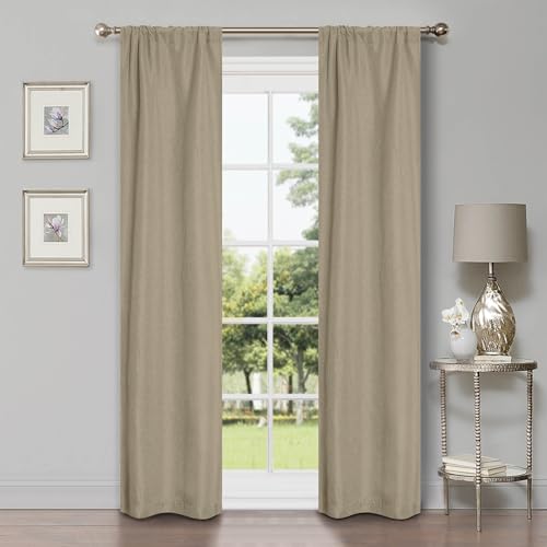 SUPERIOR Semi Blackout Curtains - Classic Linen Design - 26" x 84" - Rod Pocket Header - Sun Blocking & Room Darkening Drapes for Bedroom, Living Room - Set of 2 Panels - Cream