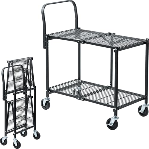 サンワダイレクト ツールワゴン キャスター付き スチール製 折りたたみ 総耐荷重160kg 2段 折りたたみワゴン 工具カート ツールカート 100-CART030BKの商品画像（Amazon）
