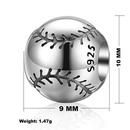 Love Ball Sports Charms 925 Sterling Silver Baseball Volleyball Beads Fits European Bracelet (Baseball) #TOP1