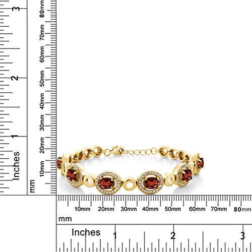 Gem Stone King 6-10 Cttw Oval Gemstone Birthstone Tennis Bracelet For Women | 18K Yellow Gold Plated Silver | Oval 7X5MM | 7 Inch with 1 Inch Extender2