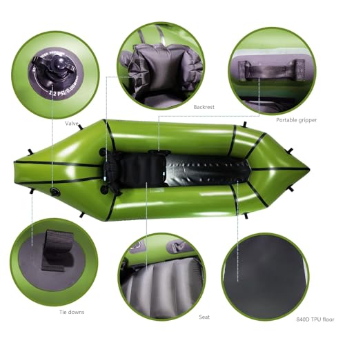 Hapcap 8.4ft Packraft TPU Inflatable Kayak for Flat/White Water Rafting Outdoor Tour,Water Sports,Kayak Paddle Included (Light Green)