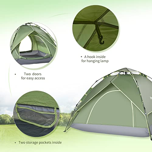 Outsunny 3 Person Camping Tent Instant Pop Up Dome Tent Green - Image 7