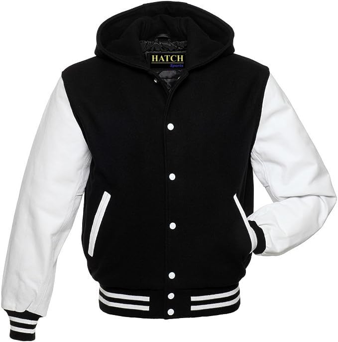 Varsity Hoodie Jacket For Baseball Letterman Bomber School Jacket Wool Body and Genuine Cowhide Leather Sleeves