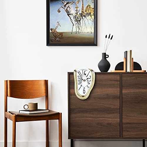 Miniatura 3 de Lafocuse Reloj De Fusión Dorado Silencioso Creativo, Reloj Repisa Dalí Derretido Divertido Números Arábigos Para Mesa De Escritorio 16x13x11 Cm