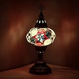 Enva Lámpara de noche estilo turco marroquí Tiffany hecha a mano con mosaico para mesa, globo grande