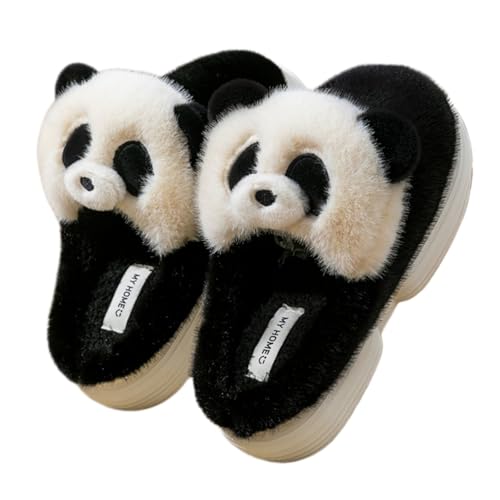Panda Plush Cotton Slippers - Plush Thick Cotton Slippers - Womens Non slip Indoor and Outdoor Universal Gift Slippers (Black 4-8 Adult Women 7 Numeric Range US Footwear Size System 8 Medium)